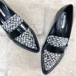 Zara Tweed Black Loafers ~ 38